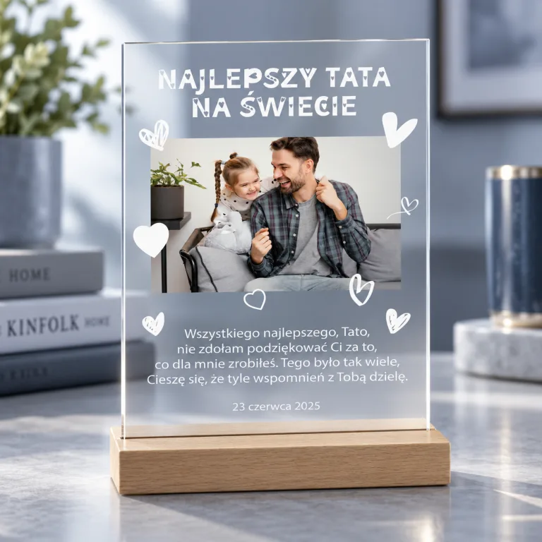 Statuetka ze Zdjęciem i Życzeniami „Najlepszy Tato na Świecie” – Personalizowany Prezent