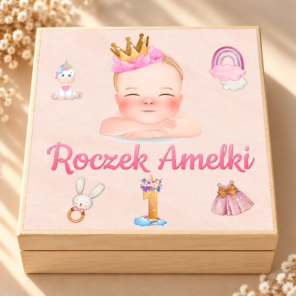 Drewniana Skrzyneczka na Pieniądze na Roczek – Prezent na 1 Urodziny