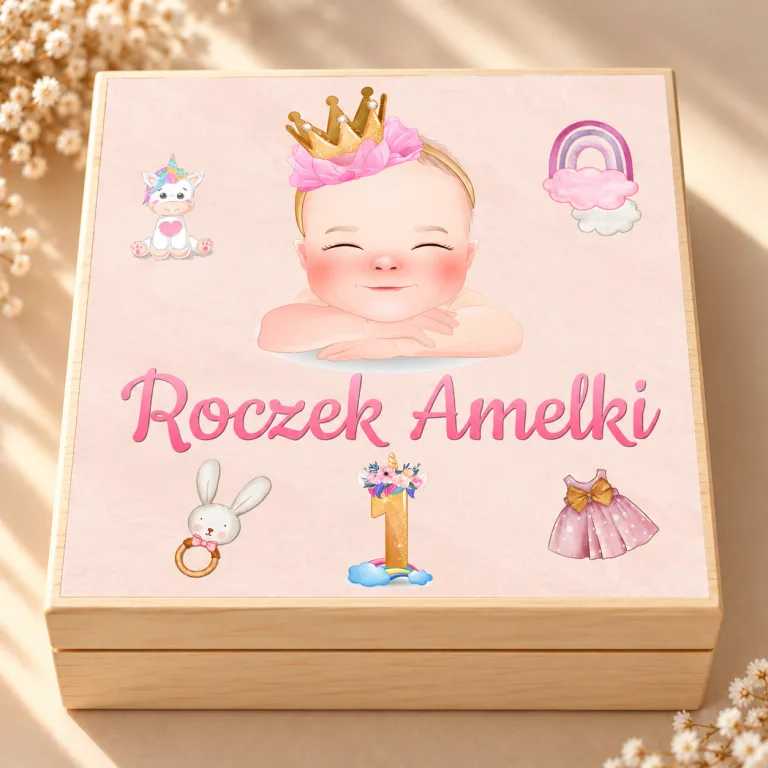 Drewniana Skrzyneczka na Pieniądze na Roczek – Prezent na 1 Urodziny