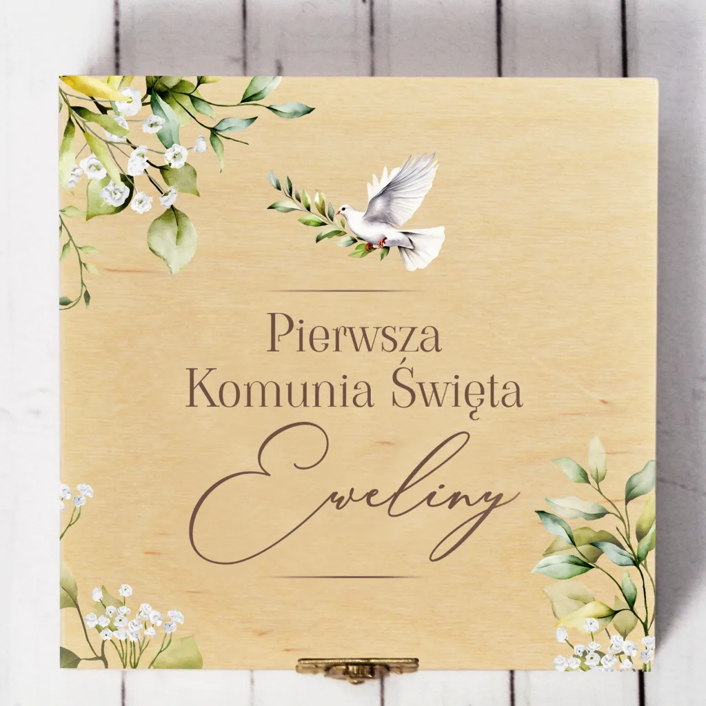 Drewniana Skrzynka na Pieniądze – Prezent na Pierwszą Komunię Świętą
